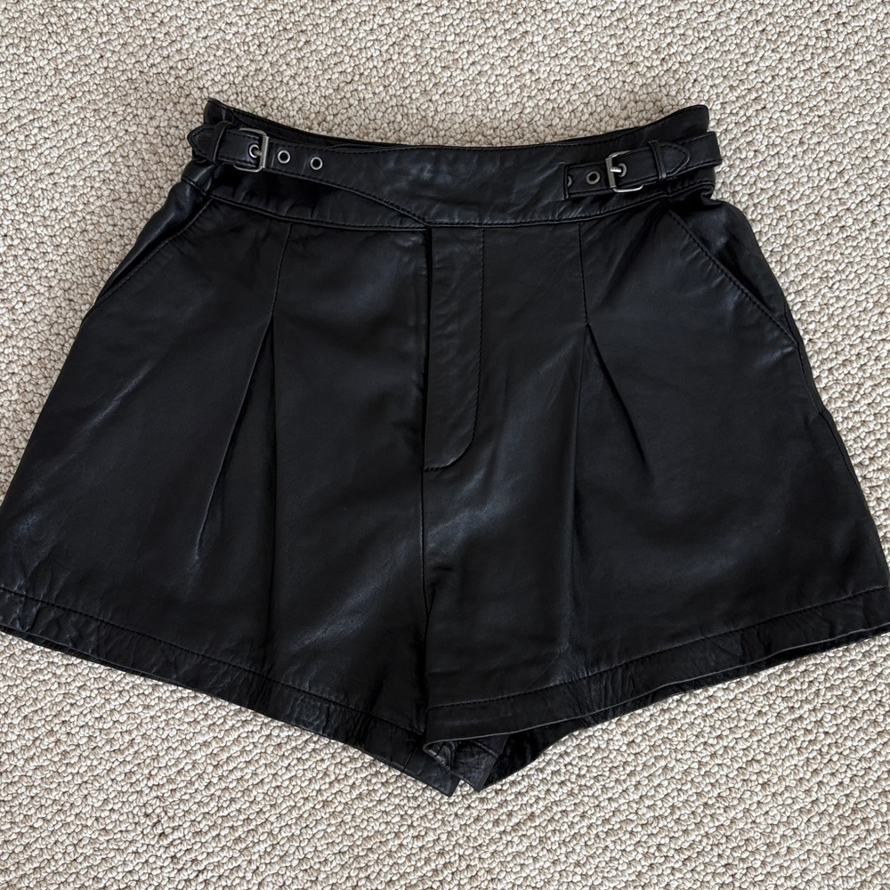 Joie Black High Waist Leather Shorts